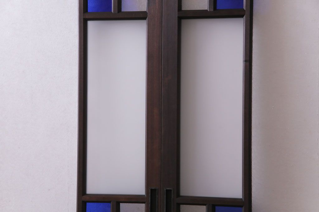 ラフジュ工房オリジナル　青い色ガラスがアクセントのシックな引き戸(建具、ガラス戸)4枚セット