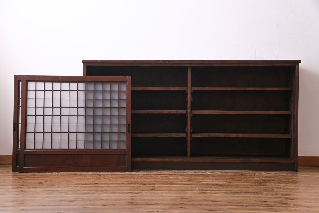 ラフジュオリジナル　明治期　ケヤキ材　古い建具を活かしたリメイクガラス戸棚(収納棚、食器棚)