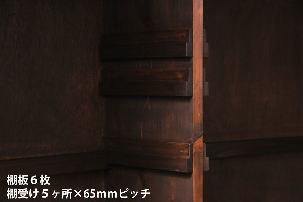 ラフジュオリジナル　明治期　ケヤキ材　古い建具を活かしたリメイクガラス戸棚(収納棚、食器棚)
