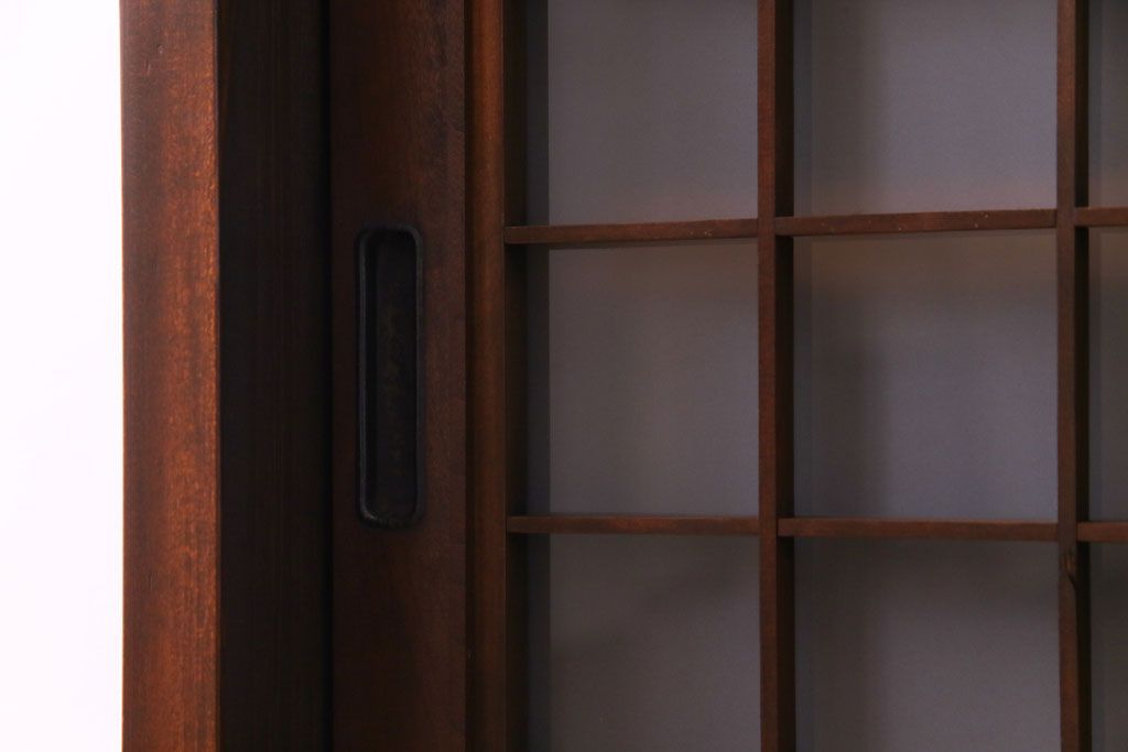 ラフジュオリジナル　明治期　ケヤキ材　古い建具を活かしたリメイクガラス戸棚(収納棚、食器棚)