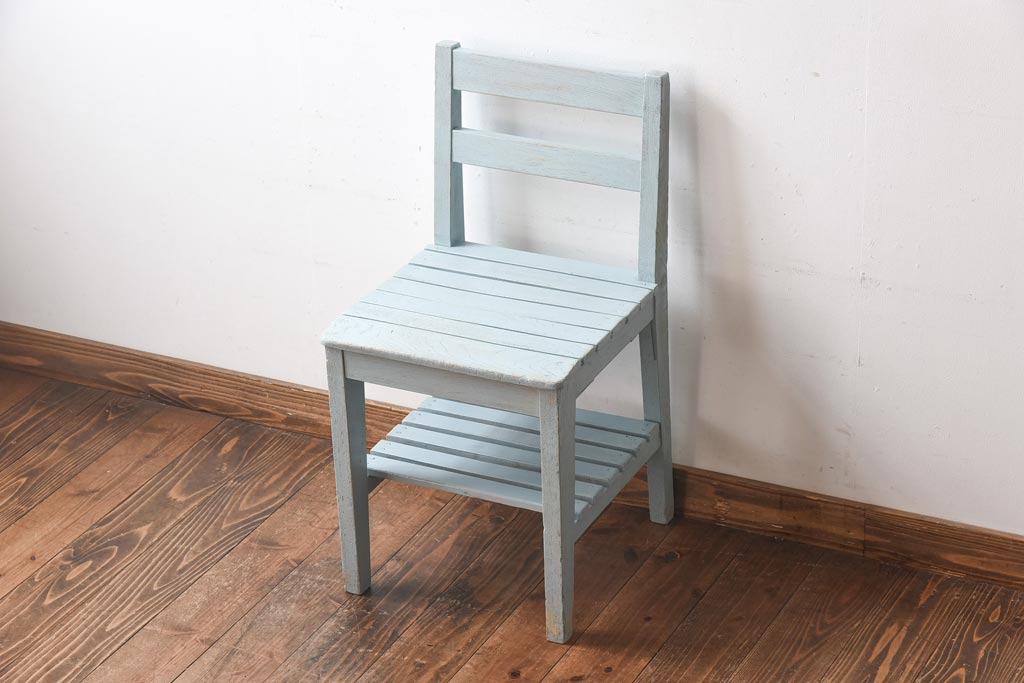 ペイント家具　棚付き　ナチュラルスタイルにぴったりなチェア(キッズチェア、椅子)