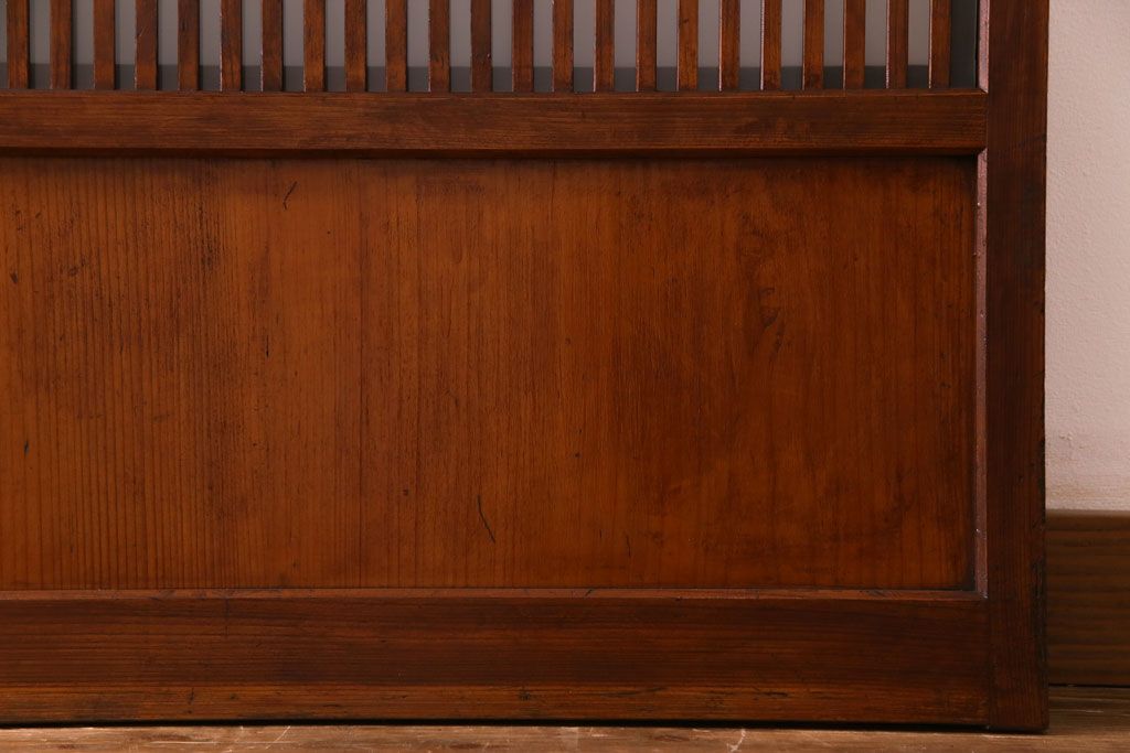 昭和レトロ　板ガラス裏障子留め　温かな色味が魅力の格子戸(ガラス帯戸、引き戸、建具)2枚セット