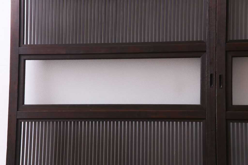 和製アンティーク　裏ガラス付き　モダンな空間づくりにおすすめな格子戸(ガラス戸、引き戸、建具)2枚セット