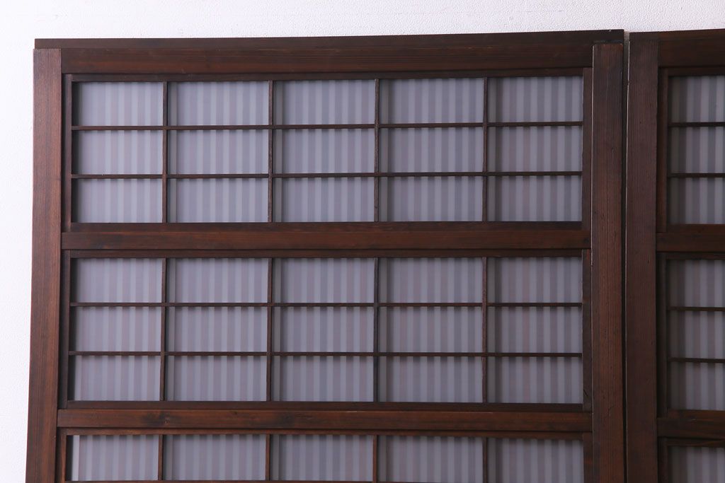 和製アンティーク　板ガラス裏障子留め　大正ロマンのお部屋におすすめな格子戸(ガラス帯戸、引き戸、建具)2枚セット