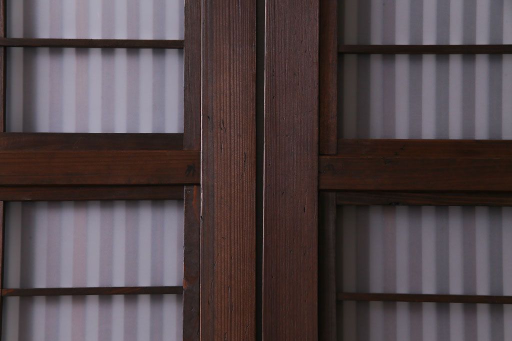 和製アンティーク　板ガラス裏障子留め　大正ロマンのお部屋におすすめな格子戸(ガラス帯戸、引き戸、建具)2枚セット