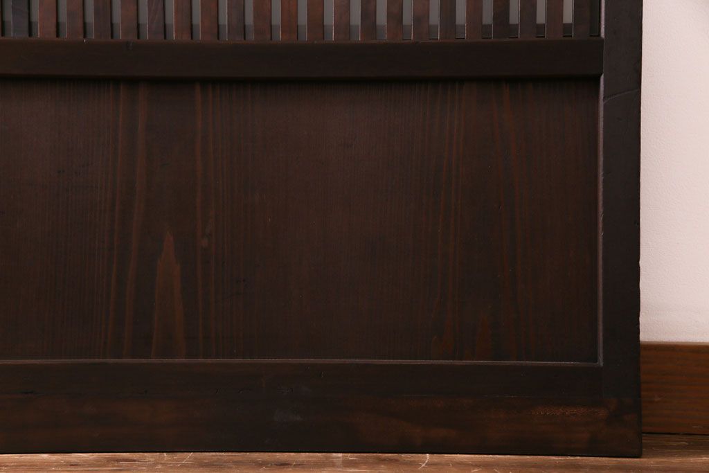 昭和期　板ガラス裏障子留め　ガラスから透ける縦桟が美しい格子戸(ガラス帯戸、仕切り戸、引き戸、建具)2枚組