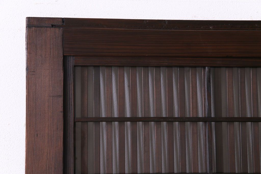 昭和期　板ガラス裏障子留め　木の良さが味わえるシンプルな格子帯戸(ガラス帯戸、格子戸、仕切り戸、引き戸、建具)2枚組