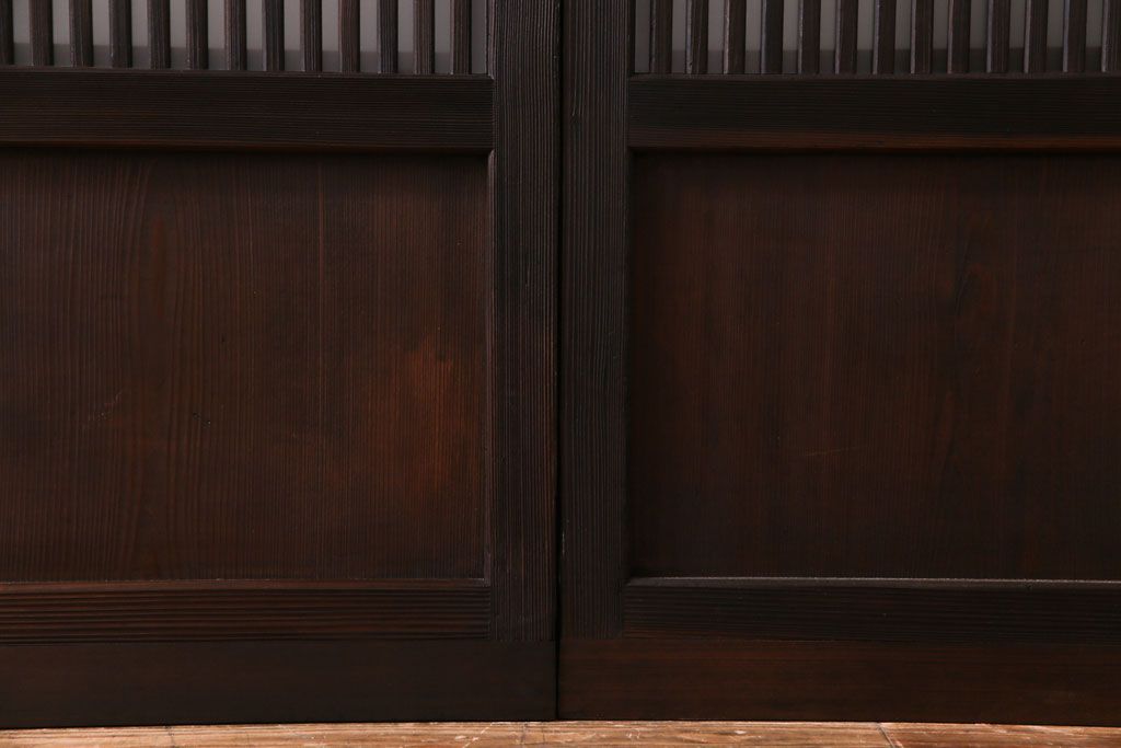 昭和レトロ　板ガラス裏障子留め　懐かしさを感じる麻の葉ガラス入り格子帯戸(ガラス帯戸、格子戸、引き戸、建具)4枚組