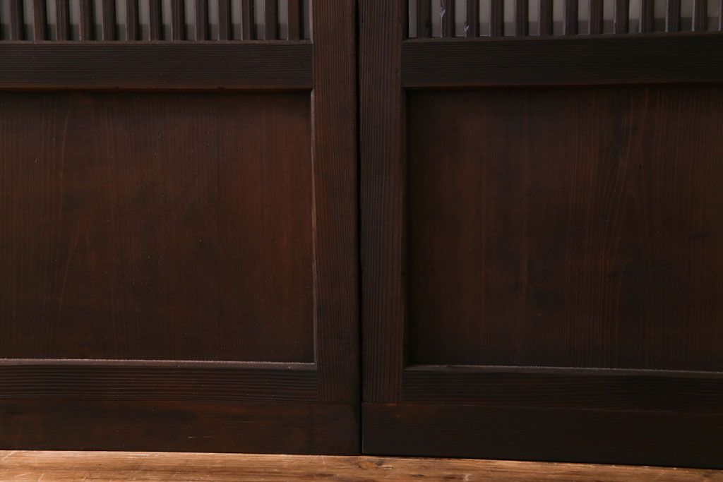 昭和レトロ　板ガラス裏障子留め　懐かしさを感じる麻の葉ガラス入り格子帯戸(ガラス帯戸、格子戸、引き戸、建具)4枚組
