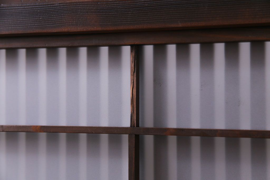 昭和レトロ　板ガラス裏障子留め　懐かしさを感じる麻の葉ガラス入り格子帯戸(ガラス帯戸、格子戸、引き戸、建具)4枚組