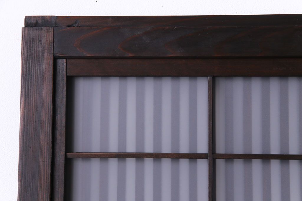 昭和期　板ガラス裏障子留め　幅狭!縦桟が美しいシンプルなガラス入り格子戸(ガラス帯戸、引き戸、建具)4枚組