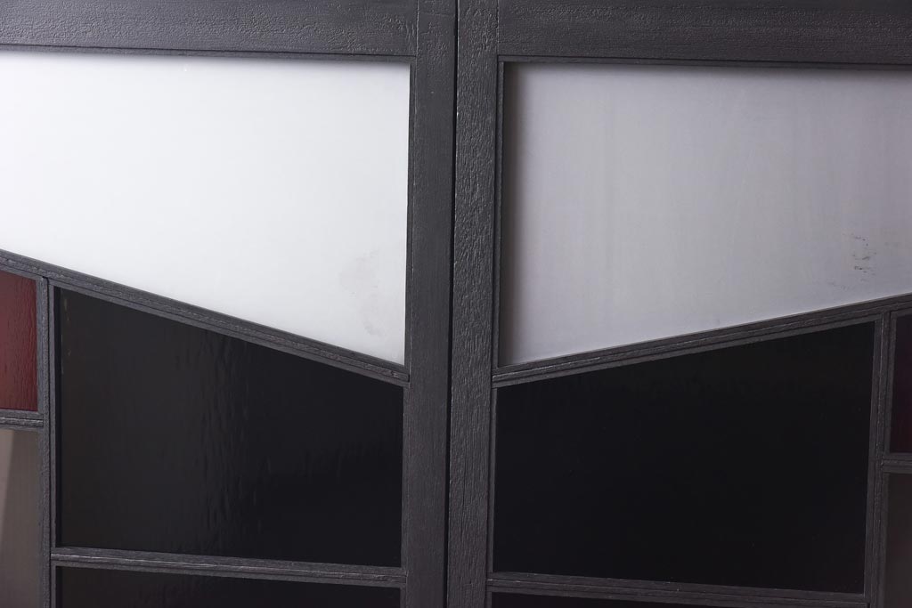 ペイント　色ガラス入り　モダンな雰囲気漂うガラス戸(引き戸、窓)2枚セット