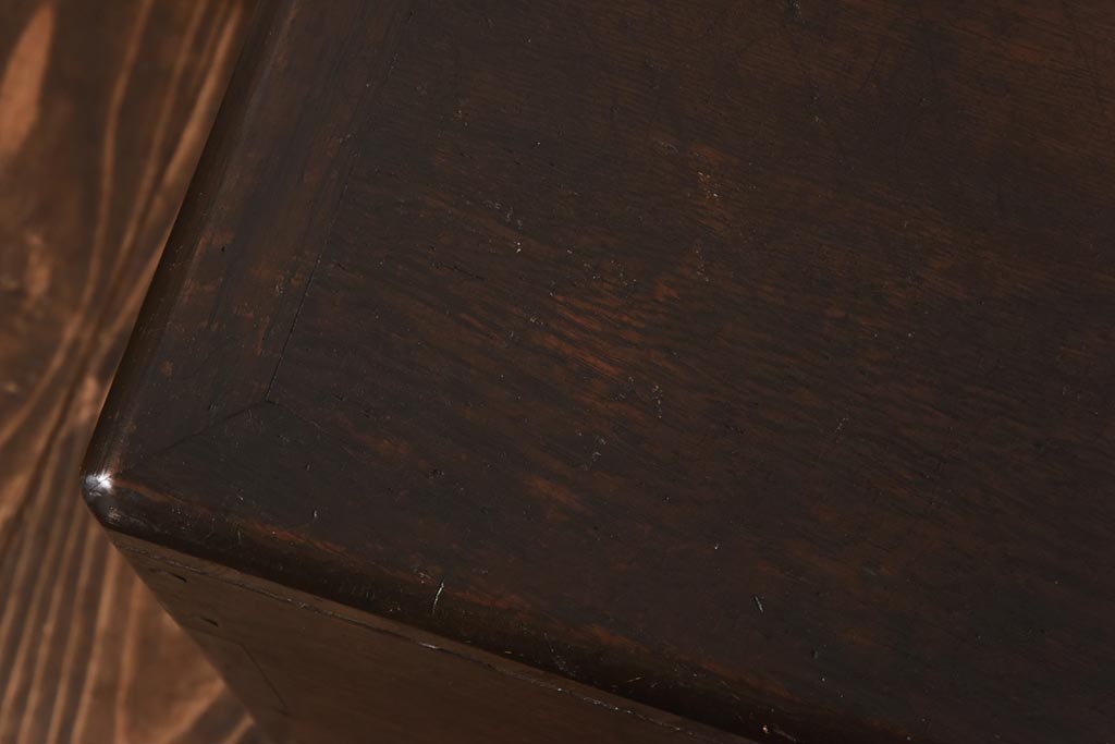 アンティーク雑貨　昭和レトロ　栓材・鉛板張り　奥行スリムな蓋付き木箱(収納箱)