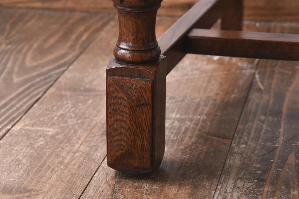 【H様ご成約済】イギリスアンティーク　オーク材　本革　彫刻の意匠がおしゃれなチェア(ダイニングチェア、椅子)(3)