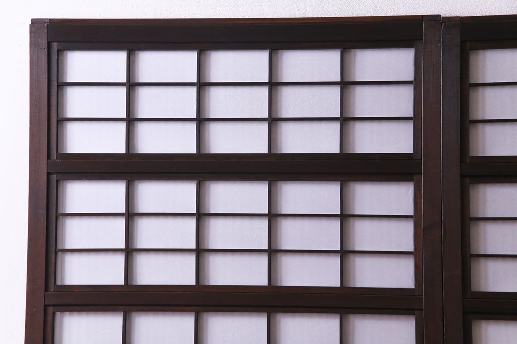 昭和初期　麻の葉ガラス　裏障子付き　和の雰囲気を引き立てる格子戸(ガラス帯戸、引き戸、建具)2枚セット