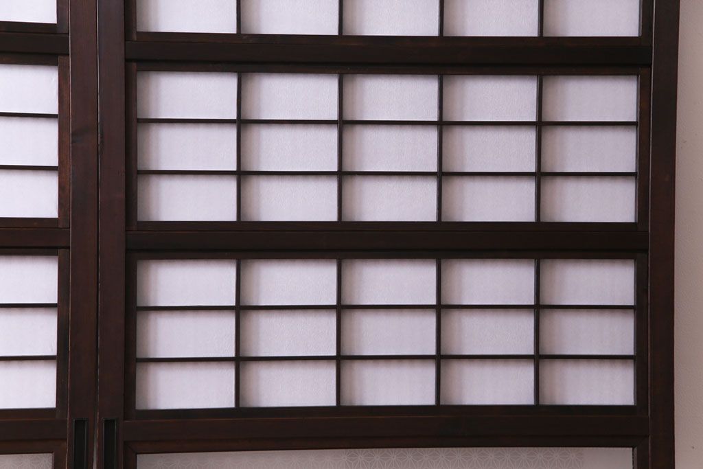 昭和初期　麻の葉ガラス　裏障子付き　和の雰囲気を引き立てる格子戸(ガラス帯戸、引き戸、建具)2枚セット