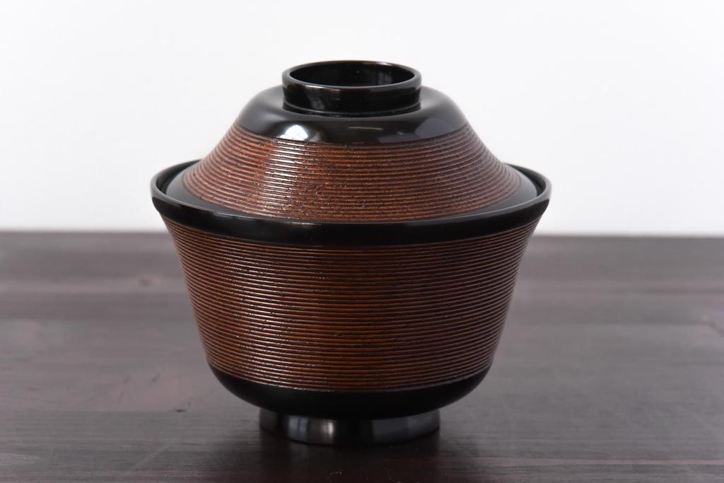 【D様ご成約分】和製アンティーク　シックな色合いが魅力的な木製糸目椀(漆器、和食器)5客セット(3)