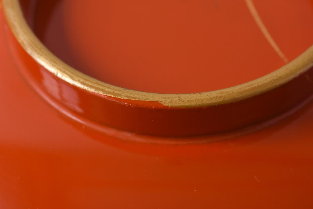 和製アンティーク　扇の図　沈金蒔絵　繊細な装飾が美しい蓋付き木製椀(漆器、和食器)4客セット