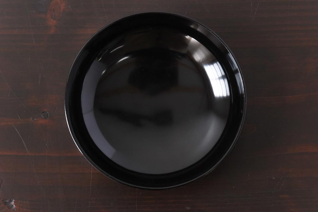 和製アンティーク　アジアンな図柄が目を引く蓋付き木製椀(漆器、和食器)4客セット