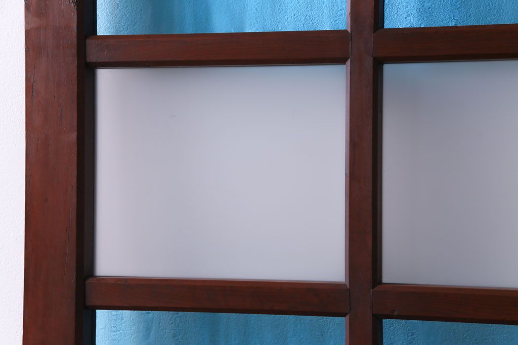 和製アンティーク　ヒノキ材　リメイク　色ガラスレトロモダンな印象の蔵戸(建具、引き戸、格子戸、マス目、升目)