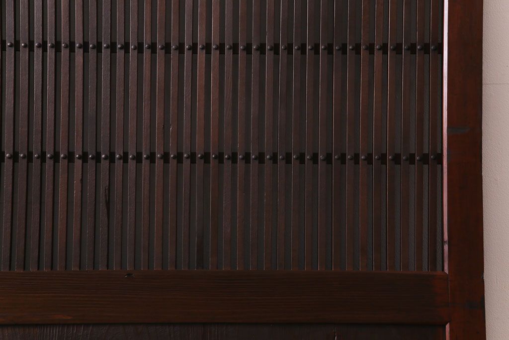 【K様決済用-加工含む】和製アンティーク　明治大正期　ヒノキ材　細い桟が魅力の格子蔵戸(格子戸、引き戸、建具、玄関戸)
