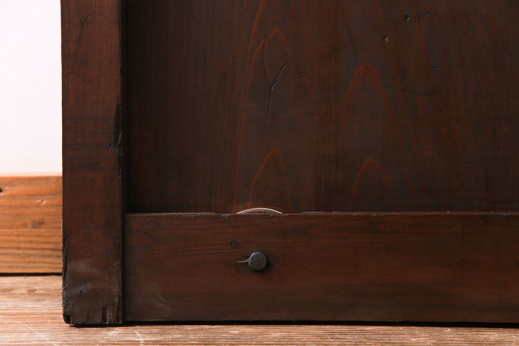 和製アンティーク　ヒノキ材　開放感のある作りのガラス入り格子蔵戸(引き戸、格子戸、建具、玄関戸)