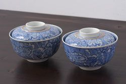 江戸期　古伊万里　花文染付なます皿2枚(和食器)(R-052067)