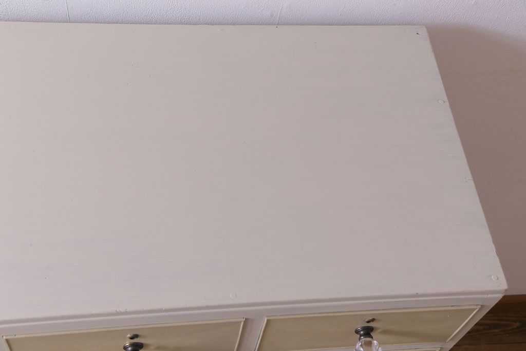 ペイント家具　ガラス取っ手がおしゃれなフレンチナチュラルのチェスト(引き出し)
