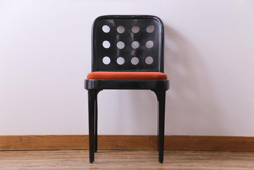 ヴィンテージ家具　イギリスビンテージ　オレンジの座面が可愛らしいレトロモダンなチェア(ダイニングチェア、椅子)(1)