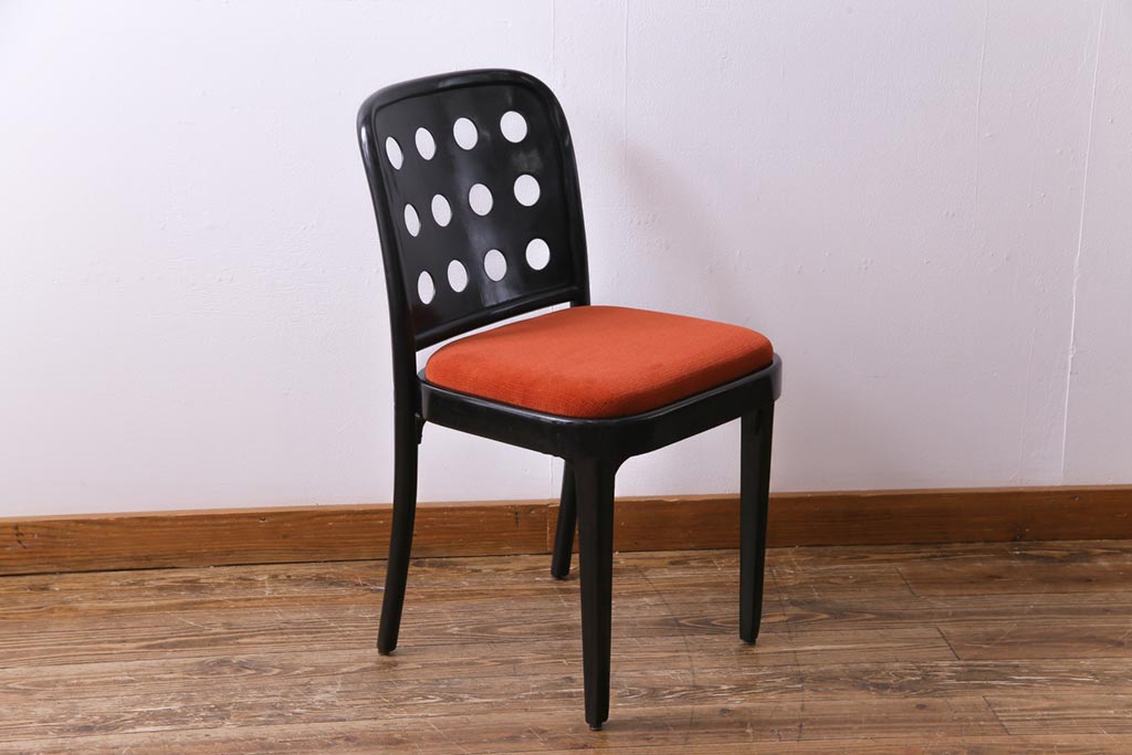 ヴィンテージ家具　イギリスビンテージ　オレンジの座面が可愛らしいレトロモダンなチェア(ダイニングチェア、椅子)(1)