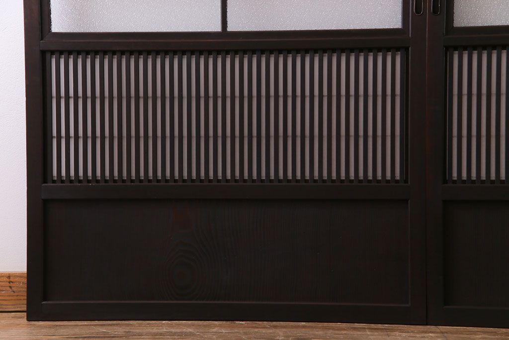 和製アンティーク　裏障子付き　ダイヤガラス　上品な和の雰囲気あふれる格子戸2枚セット(障子戸、引き戸、建具)