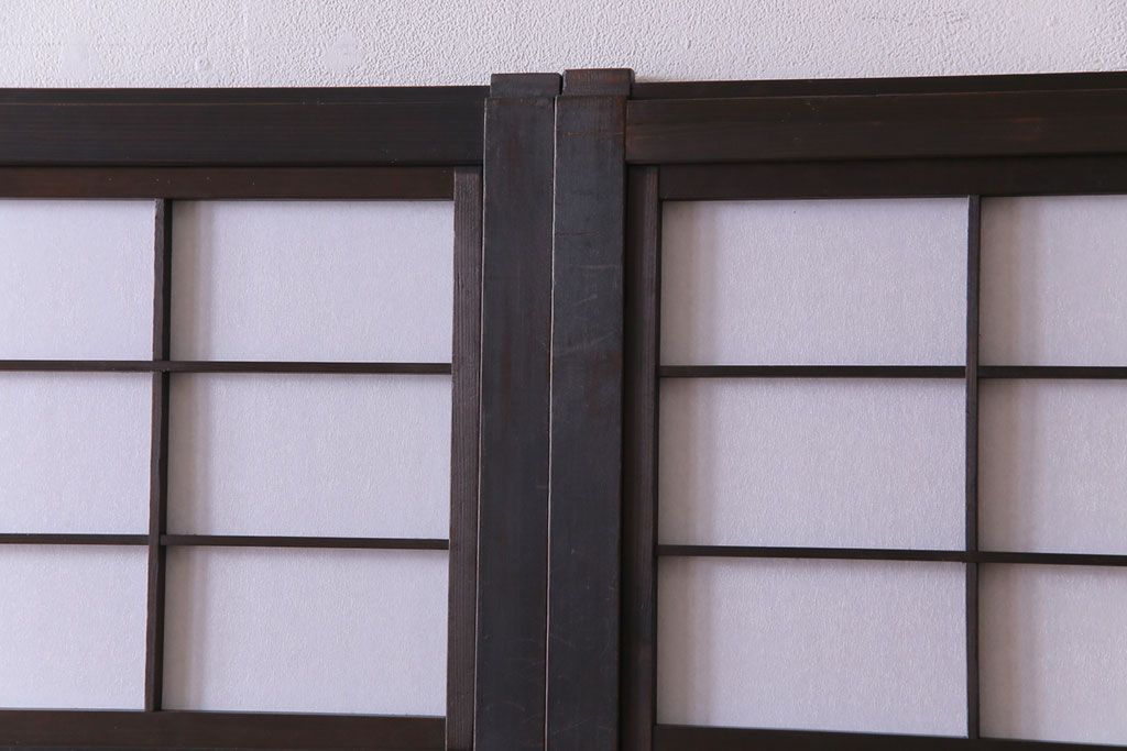和製アンティーク　裏障子付き　ダイヤガラス　上品な和の雰囲気あふれる格子戸2枚セット(障子戸、引き戸、建具)
