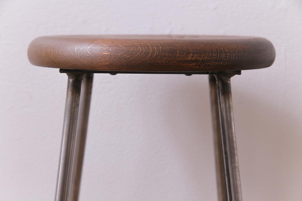 ラフジュ工房オリジナル　丸い座面がおしゃれな鉄脚スツール(チェア、椅子)