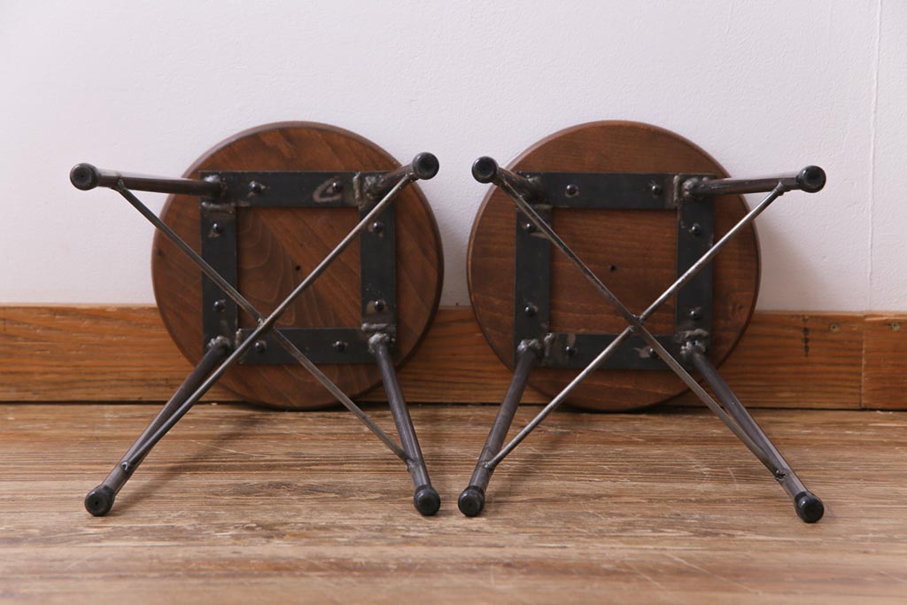 ラフジュ工房オリジナル　細身のデザインがおしゃれなアイアンスツール(椅子、チェア)2脚セット