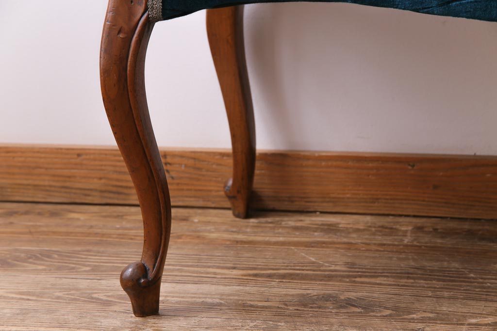 アンティーク家具　フランスアンティーク　ゴブラン織り　シックなファブリックが高級感漂うアンティークベンチ(椅子)