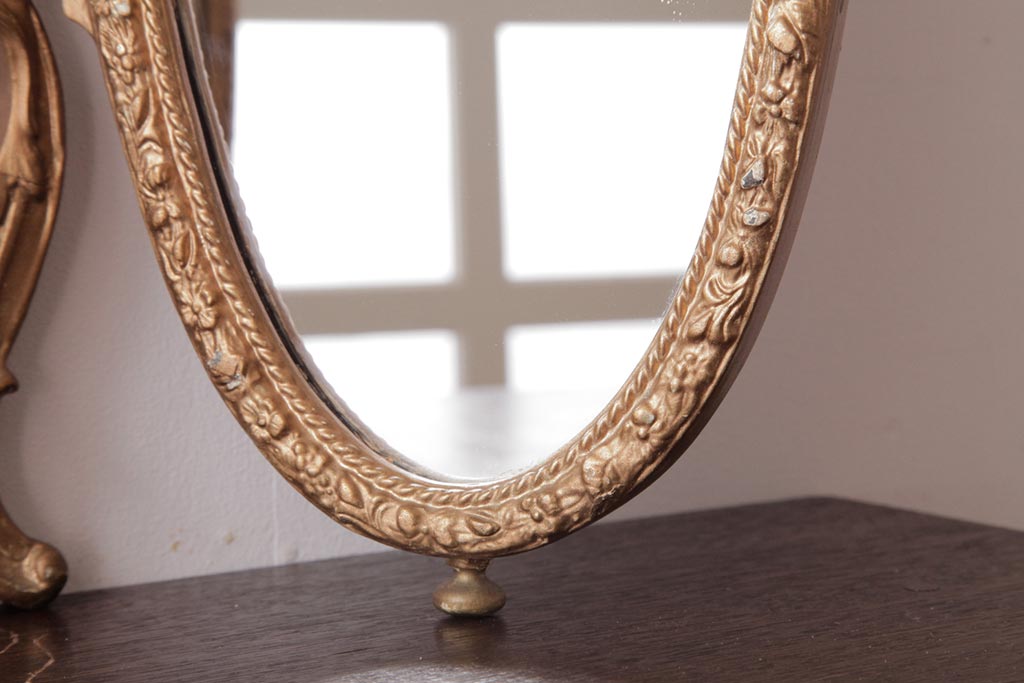 アンティーク雑貨　イギリスアンティーク　リッチな雰囲気漂うオーバル三面鏡(スタンドミラー)