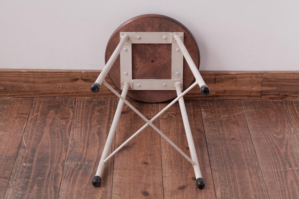 ラフジュ工房オリジナル　ペイントチェア　ナチュラルな雰囲気がお洒落な鉄脚丸スツール(チェア、椅子)