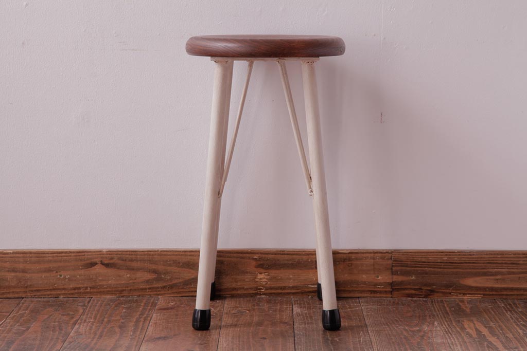 ラフジュ工房オリジナル　ナチュラルペイントが可愛らしい丸スツール(椅子、飾り台)