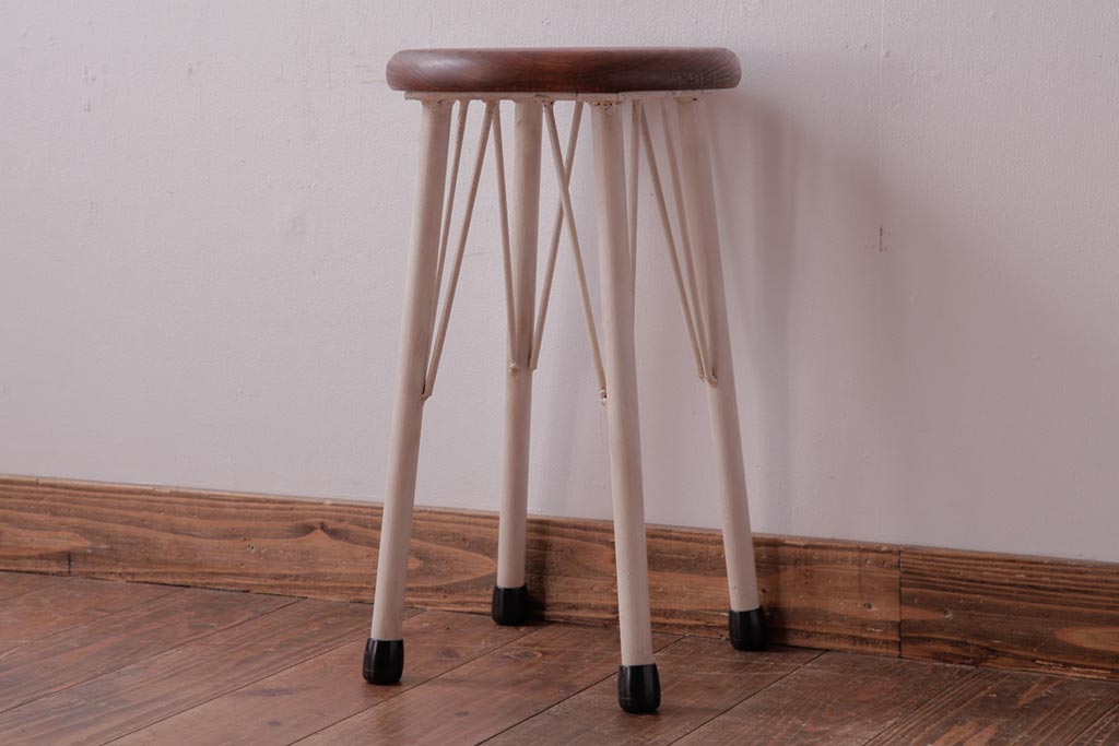 ラフジュ工房オリジナル　ナチュラルペイントが可愛らしい丸スツール(椅子、飾り台)