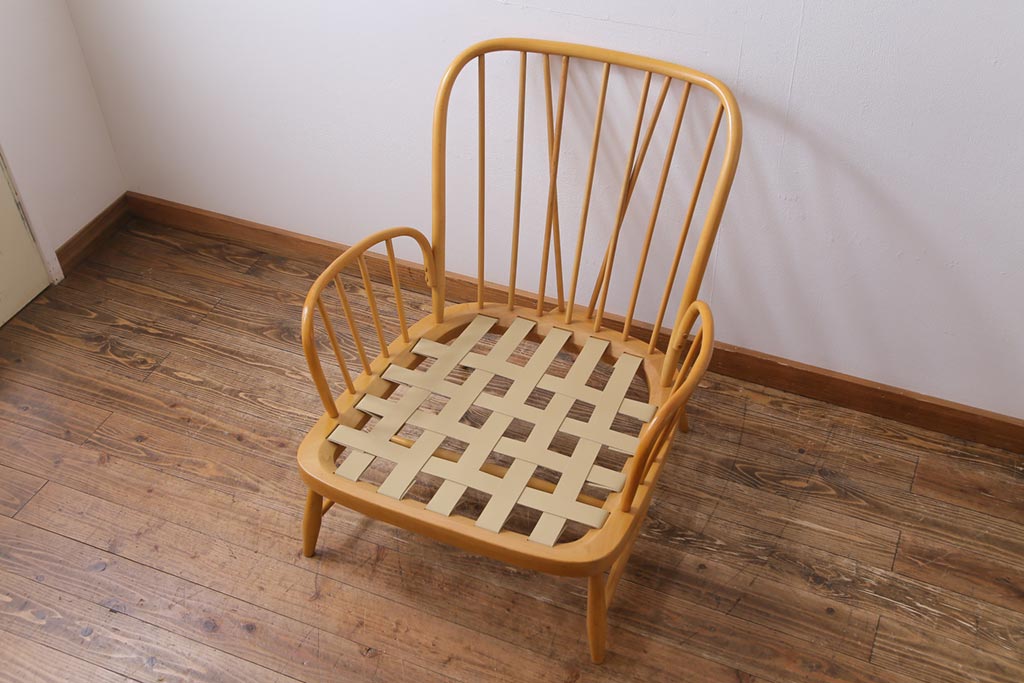 ヴィンテージ家具　イギリスビンテージ　ERCOL(アーコール)　ジュビリー(Jubilee)　グリーンのファブリックが優しげな一人掛けソファ(1)