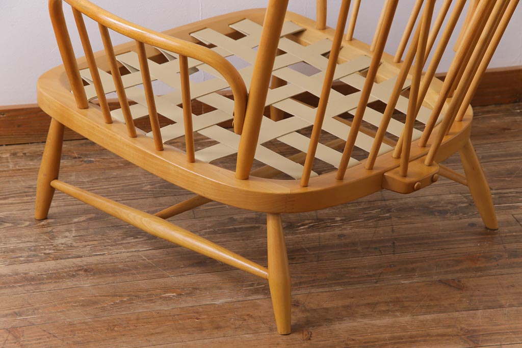 ヴィンテージ家具　イギリスビンテージ　ERCOL(アーコール)　ジュビリー(Jubilee)　グリーンのファブリックが優しげな一人掛けソファ(1)