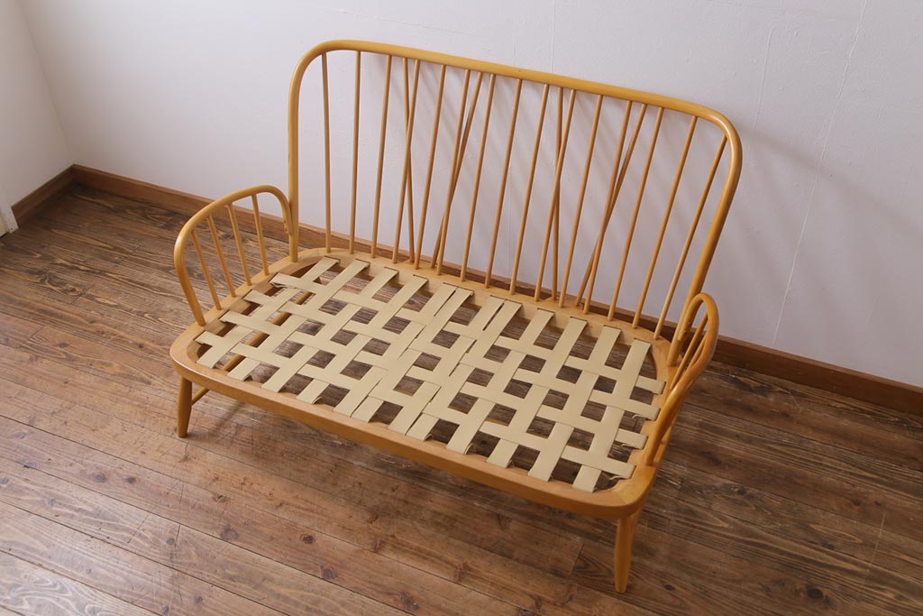 ヴィンテージ家具　イギリスビンテージ　ERCOL(アーコール)　ジュビリー(Jubilee)　グリーンのファブリックが優しげな二人掛けソファ