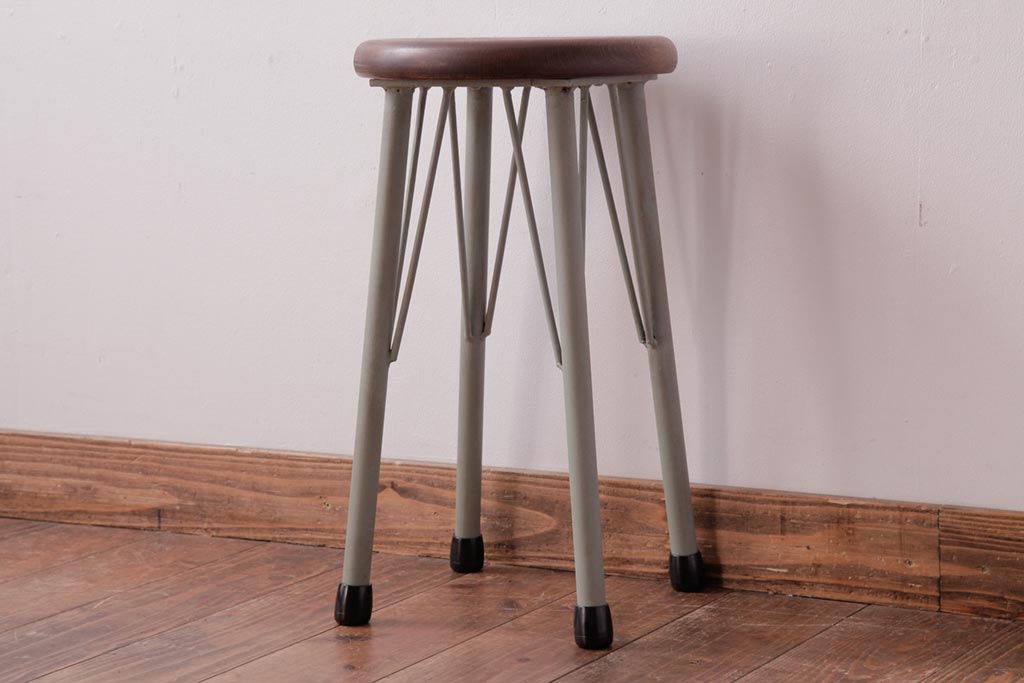ラフジュ工房オリジナル　アンティークペイントがお洒落な丸スツール(椅子、チェア、丸イス)(3)
