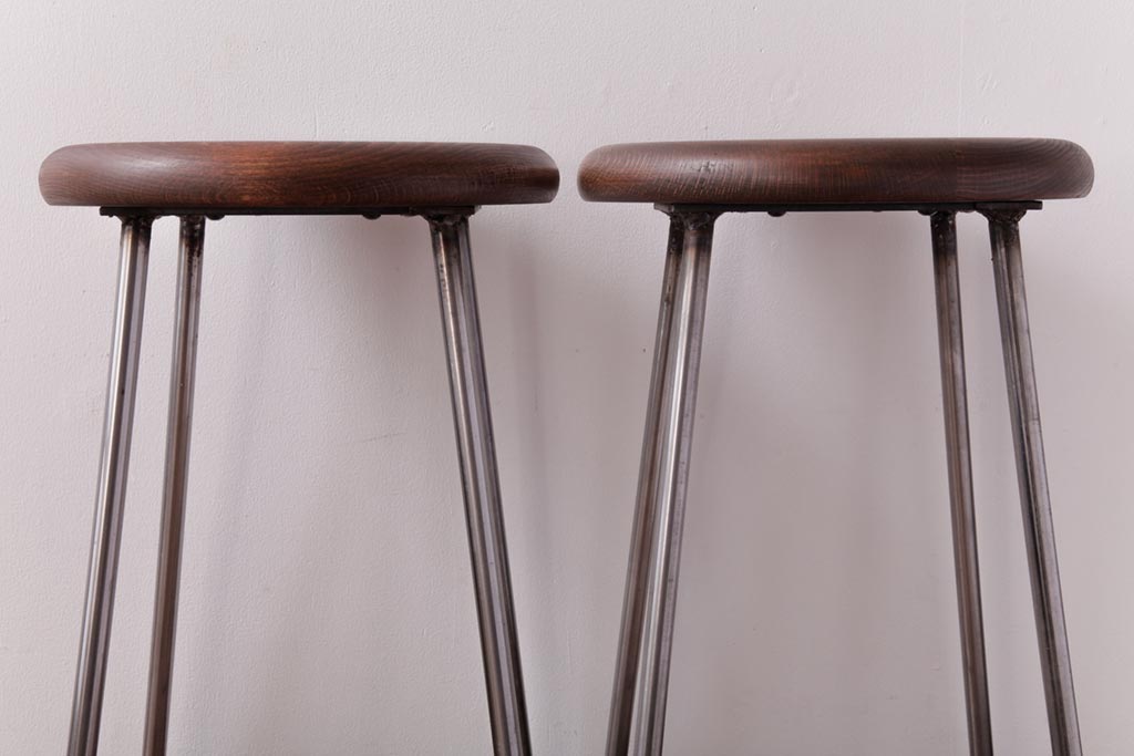 ラフジュ工房オリジナル　コンパクトで可愛らしいスツール(鉄脚チェア、椅子)2脚セット(2)