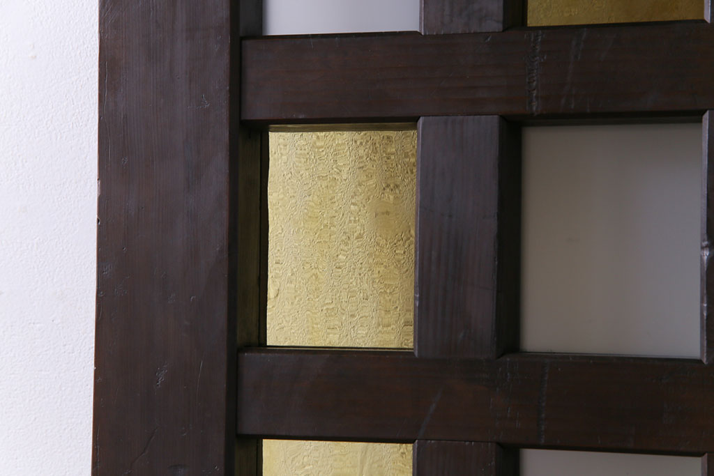 和製アンティーク　ヒノキ材　色ガラス入り　大正ロマンの雰囲気がお洒落な蔵戸(建具、引き戸、玄関戸)