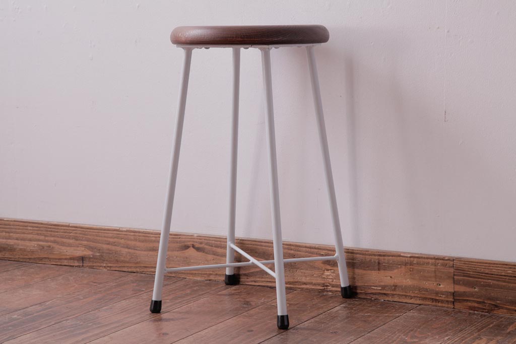 ラフジュ工房オリジナル　鉄脚　清涼感溢れるフレンチシックな丸スツール(チェア、椅子)(1)