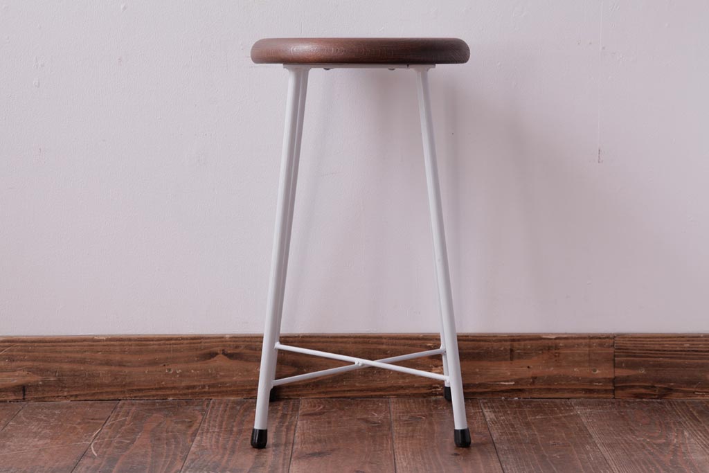 ラフジュ工房オリジナル　鉄脚　清涼感溢れるフレンチシックな丸スツール(チェア、椅子)(1)