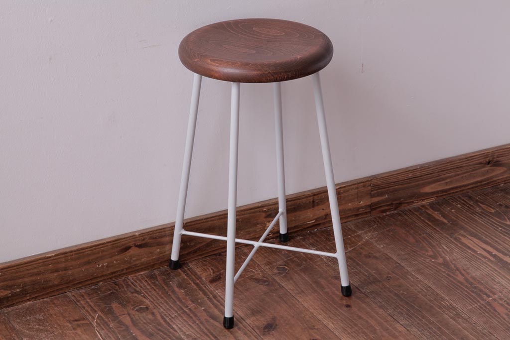ラフジュ工房オリジナル　鉄脚　清涼感溢れるフレンチシックな丸スツール(チェア、椅子)(2)