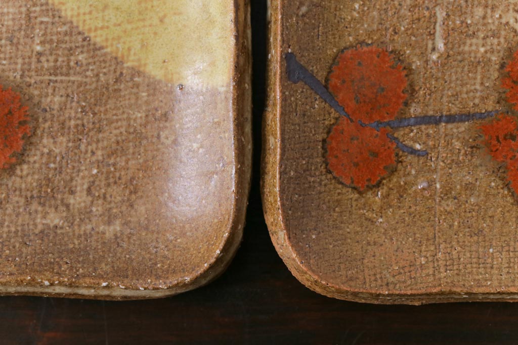 美品　昭和期　笠間焼　中野晃嗣　共箱付き梅文銘々皿(小皿、豆皿、和食器)5枚セット