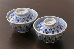 幕末〜明治　伊万里焼　蛸唐草文染付　蕎麦猪口3個セット(和食器)(R-052076)